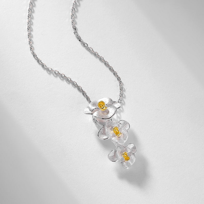S925 Sterling Silver Orchid Necklace