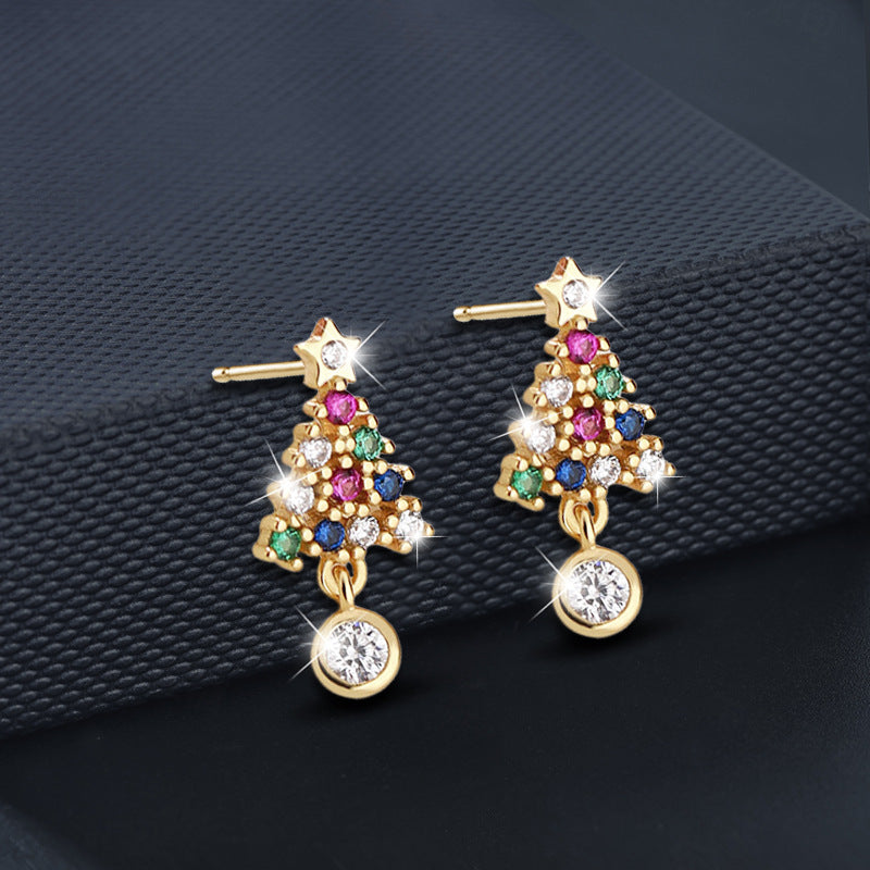 Moissanite Colorful Diamond Christmas Tree Stud Earrings — 925 Sterling Silver