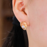 S925 Sterling Silver Gold-Plated Openwork Pattern Pearl Earrings