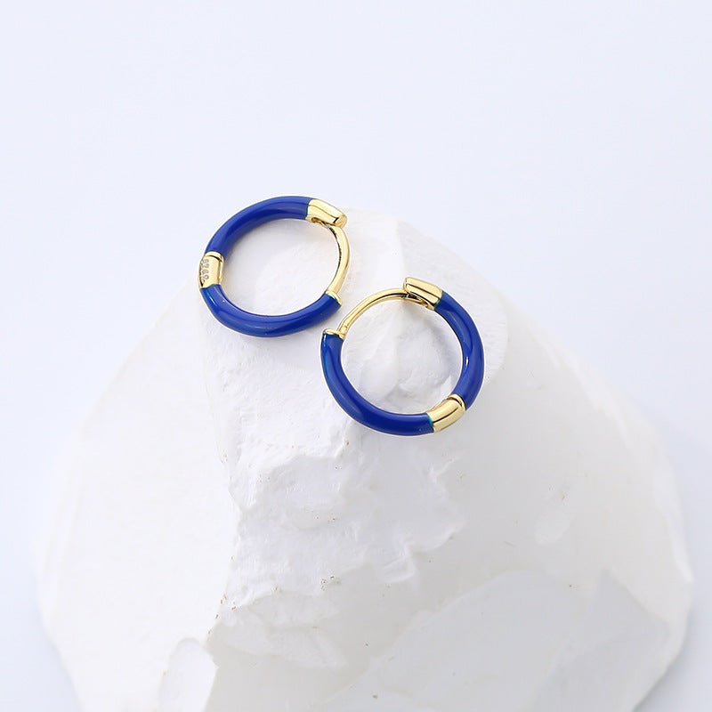 925 Sterling Silver Blue Enamel Drop Earrings