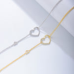 S925 Sterling Silver Zircon Inlaid Heart-Shaped Double-Layer Bracelet