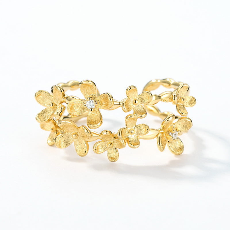 S925 Sterling Silver Gold-Plated Osmanthus Zircon Ring