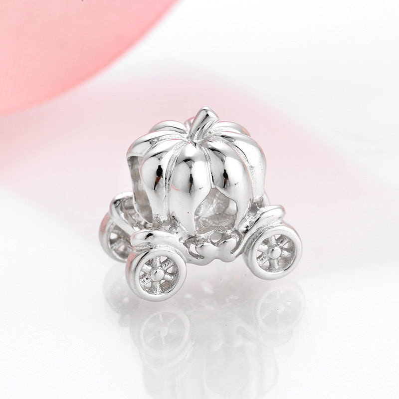 S925 Sterling Silver Pumpkin Car Halloween Beaded Pendant