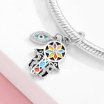 S925 Sterling Silver Hamsa Hand-Shaped Pendant with Diamonds, Epoxy Resin, Blue Eye Ethnic Style Jewelry