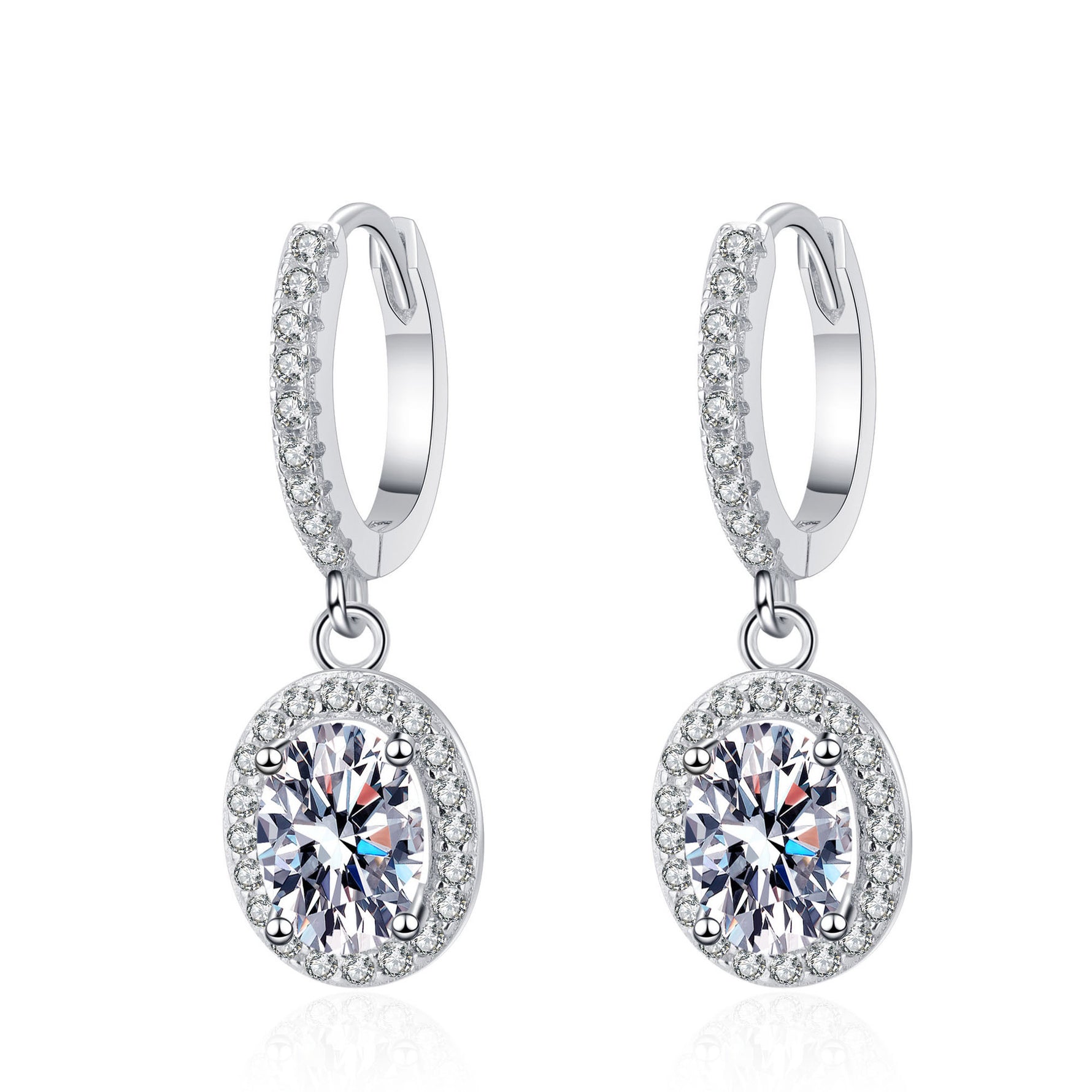 925 Sterling Silver Oval Moissanite Earrings
