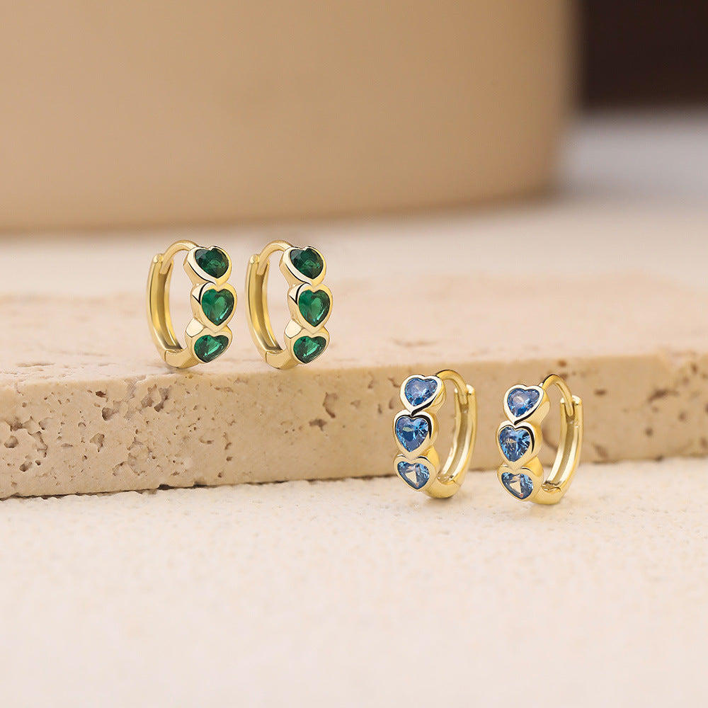 S925 Sterling Silver Heart-Shaped Zircon Huggie Earrings