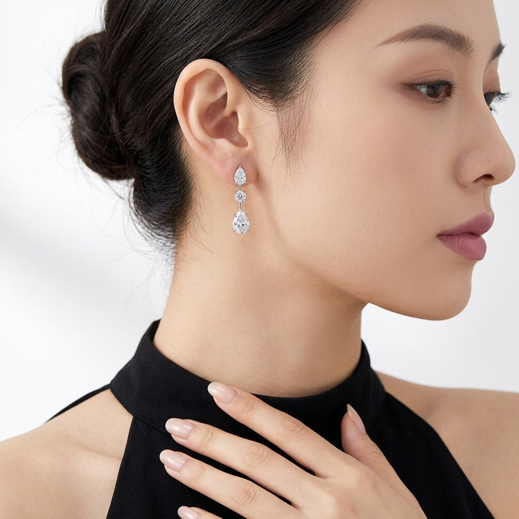 S925 Silver Pear-Shaped Moissanite Long Earrings