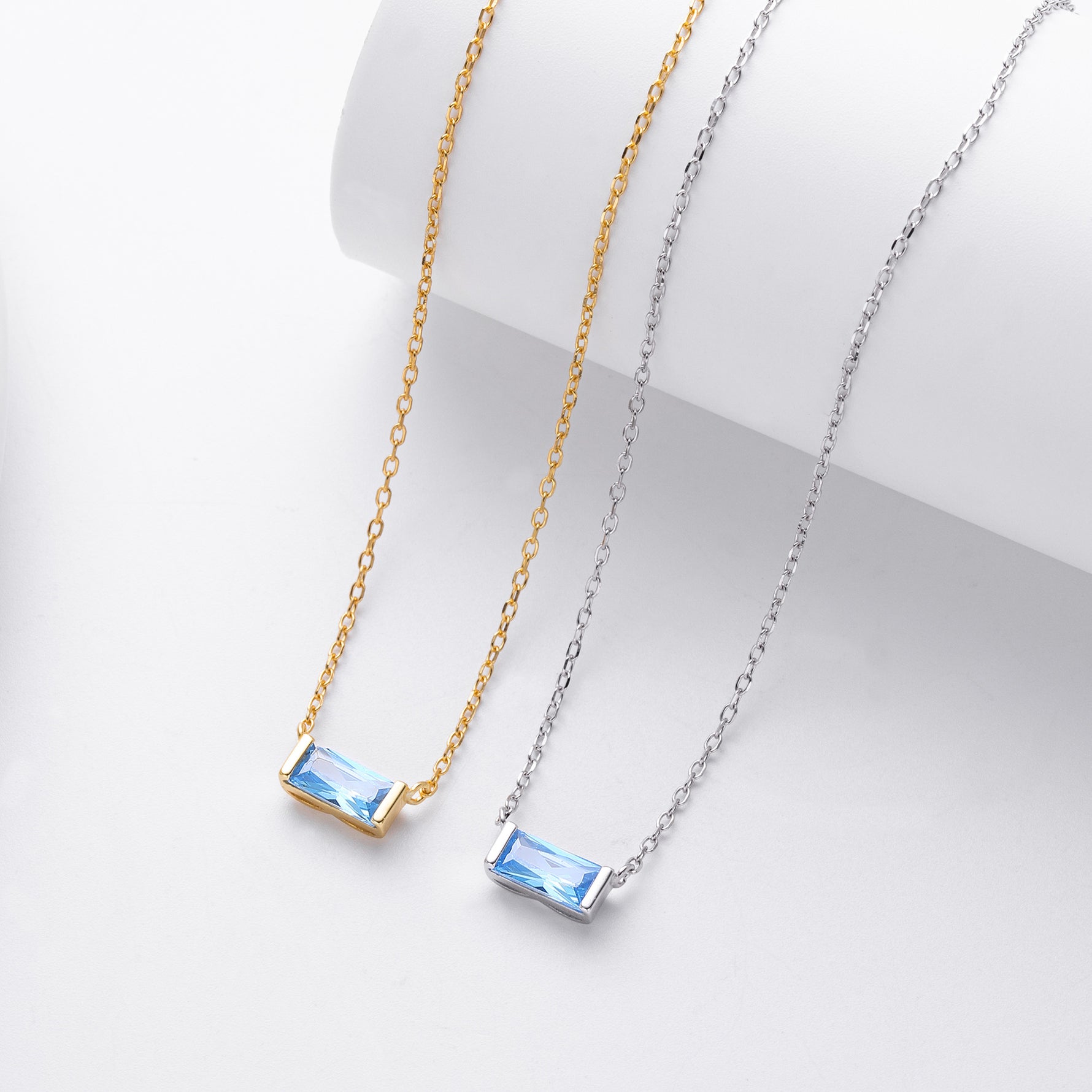 Rectangular colored zircon s925 sterling silver December birthstone collar necklace
