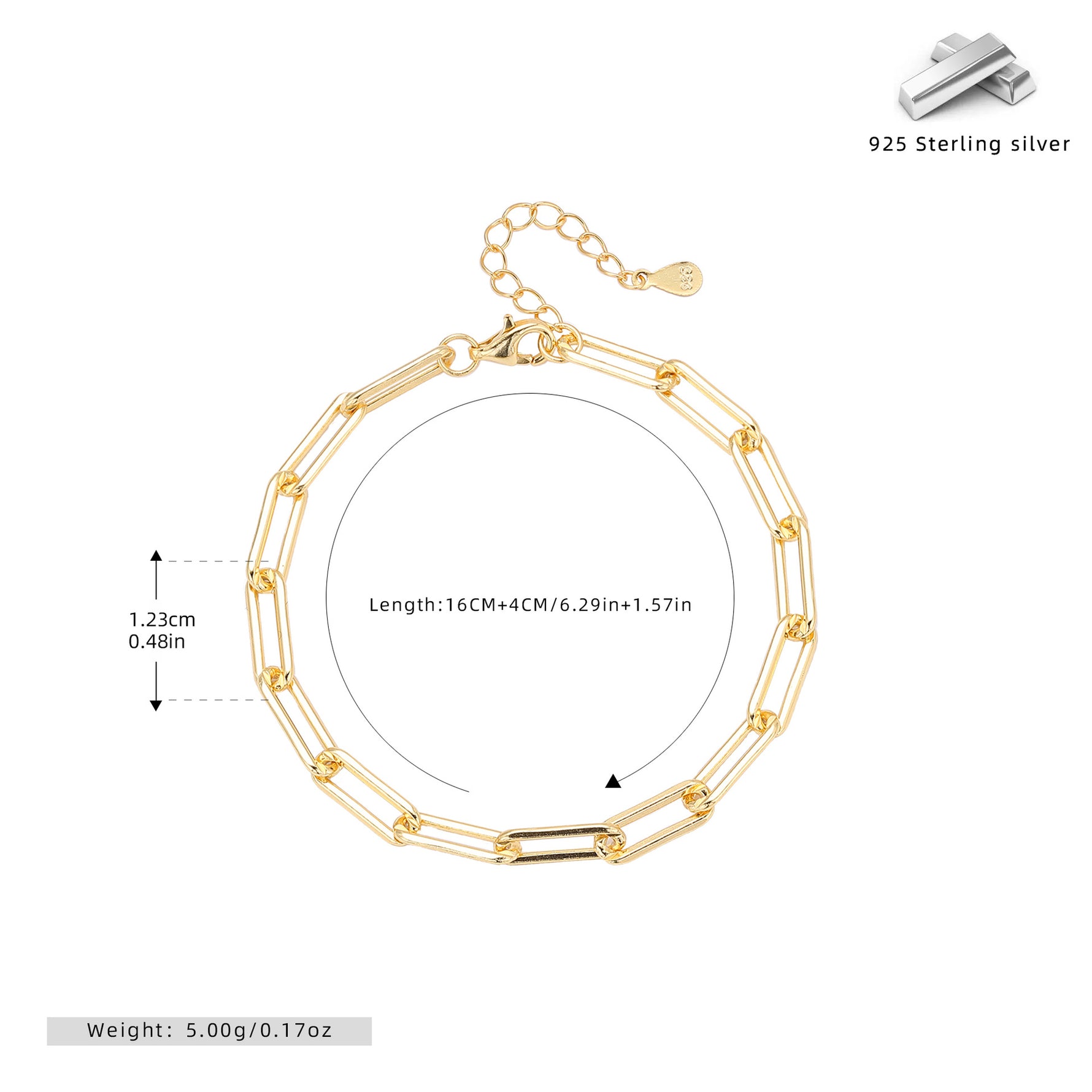 S925 Sterling Silver Openwork Paperclip Chain Bracelet