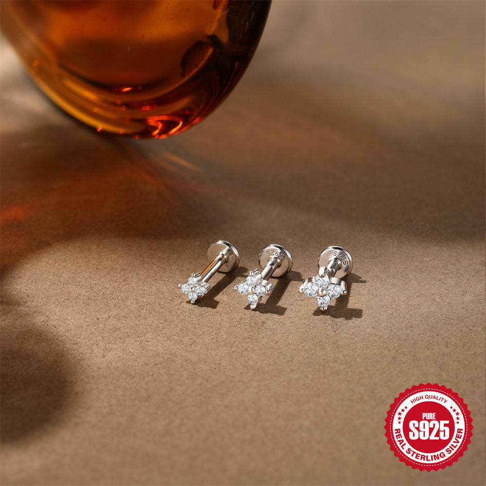 S925 Silver Floral Moissanite Stud Earring Set