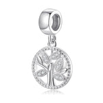 S925 Sterling Silver Round Hollow Zircon Jeweled Tree of Life Pendant