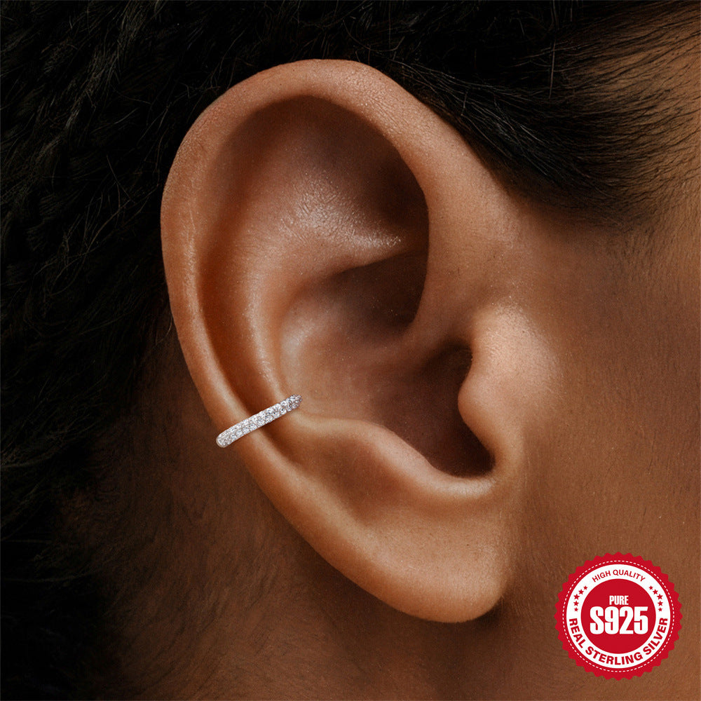S925 Sterling Silver Micro-Pave Moissanite Non-Pierced Ear Cuff(Single unit)