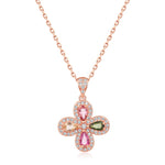 S925 Sterling Silver Four-Leaf Clover Colorful Tourmaline Pendant Necklace