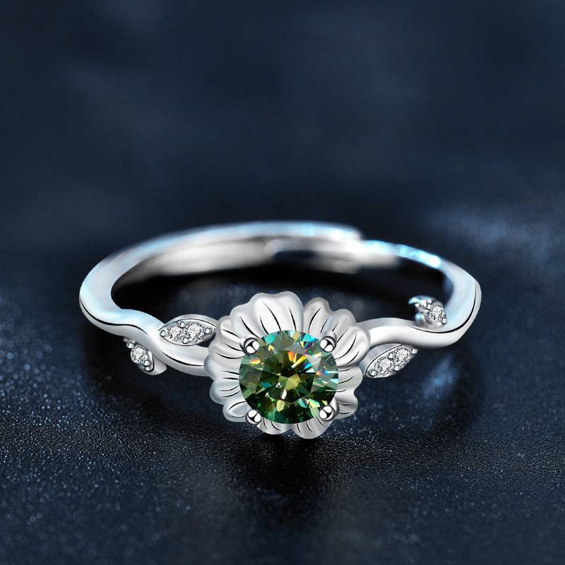 925 Sterling Silver Sunflower Moissanite Ring