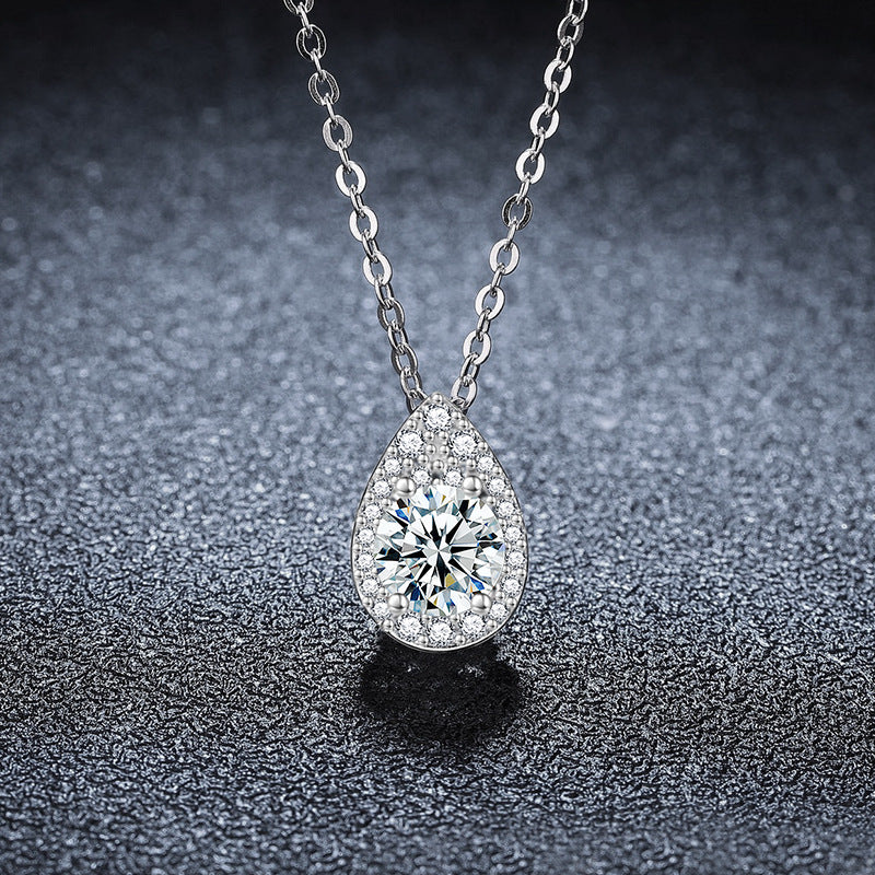 S925 Sterling Silver Water Drop Pendant Moissanite Necklace