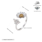 S925 Sterling Silver Creative Personalized Sunflower Bee Zirconia Ring