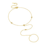 S925 Sterling Silver Simple Gold round Beads Zircon Toe Anklet