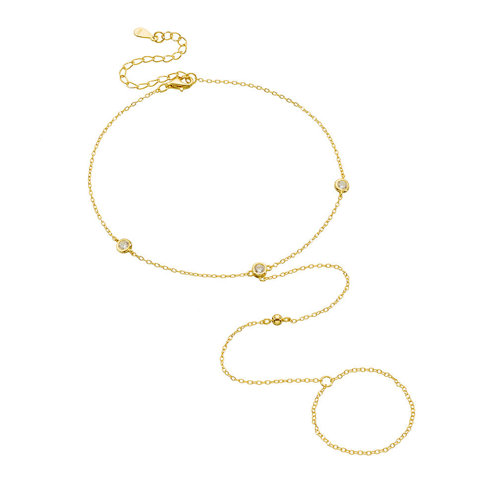 S925 Sterling Silver Simple Gold round Beads Zircon Toe Anklet