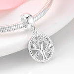 S925 Sterling Silver Round Hollow Zircon Jeweled Tree of Life Pendant