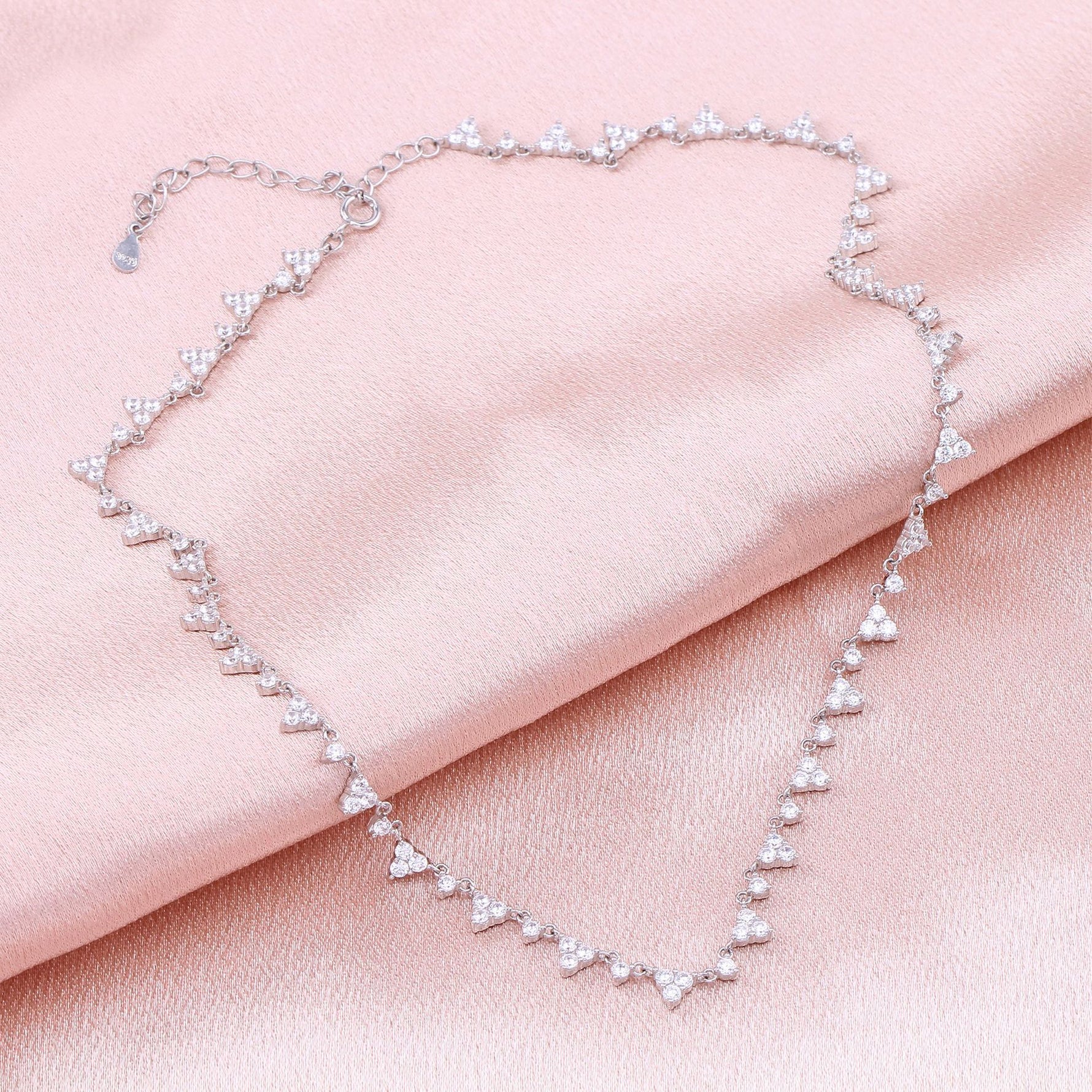 S925 Sterling Silver Scattered Triangle Full Zirconium Necklace