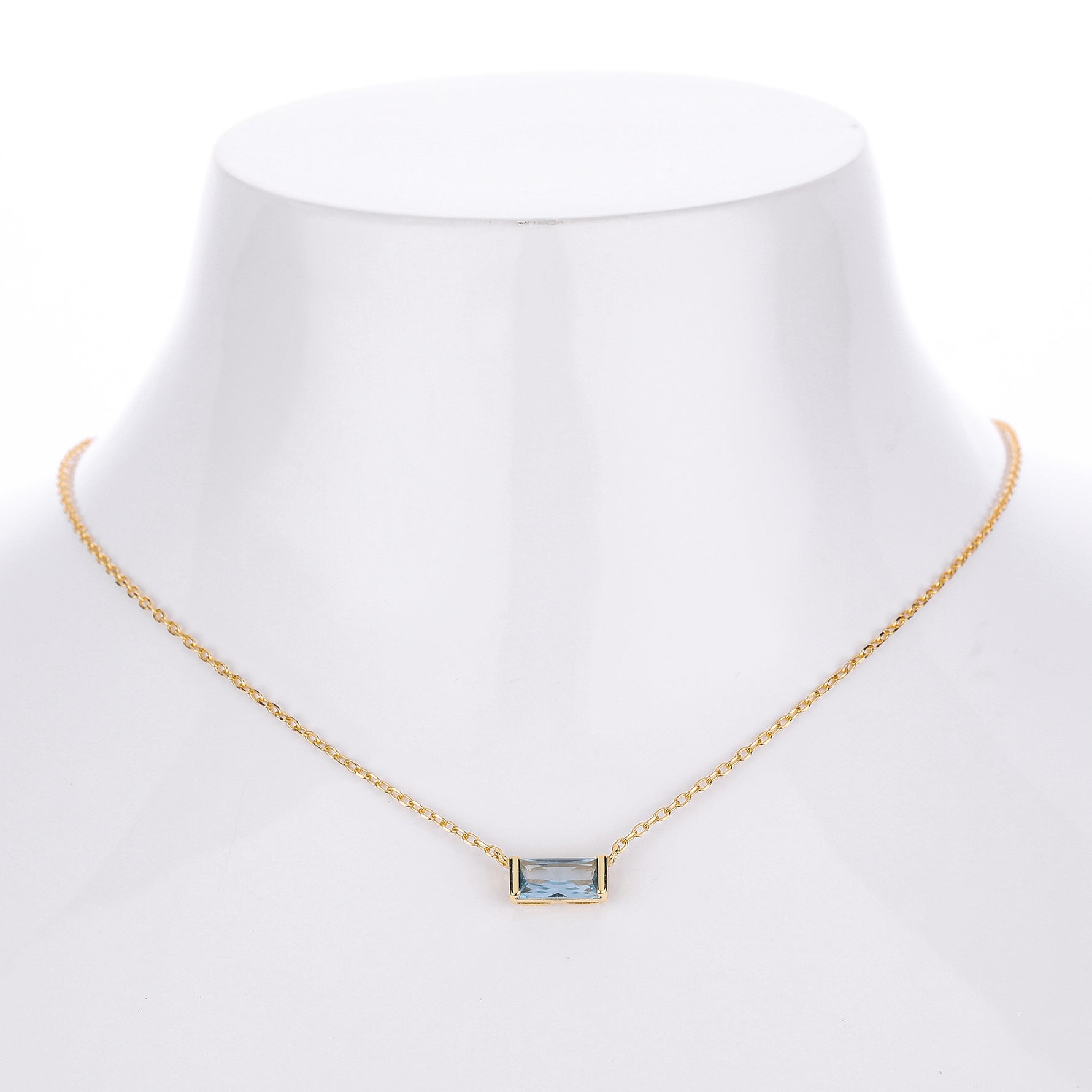 Rectangular colored zircon s925 sterling silver December birthstone collar necklace