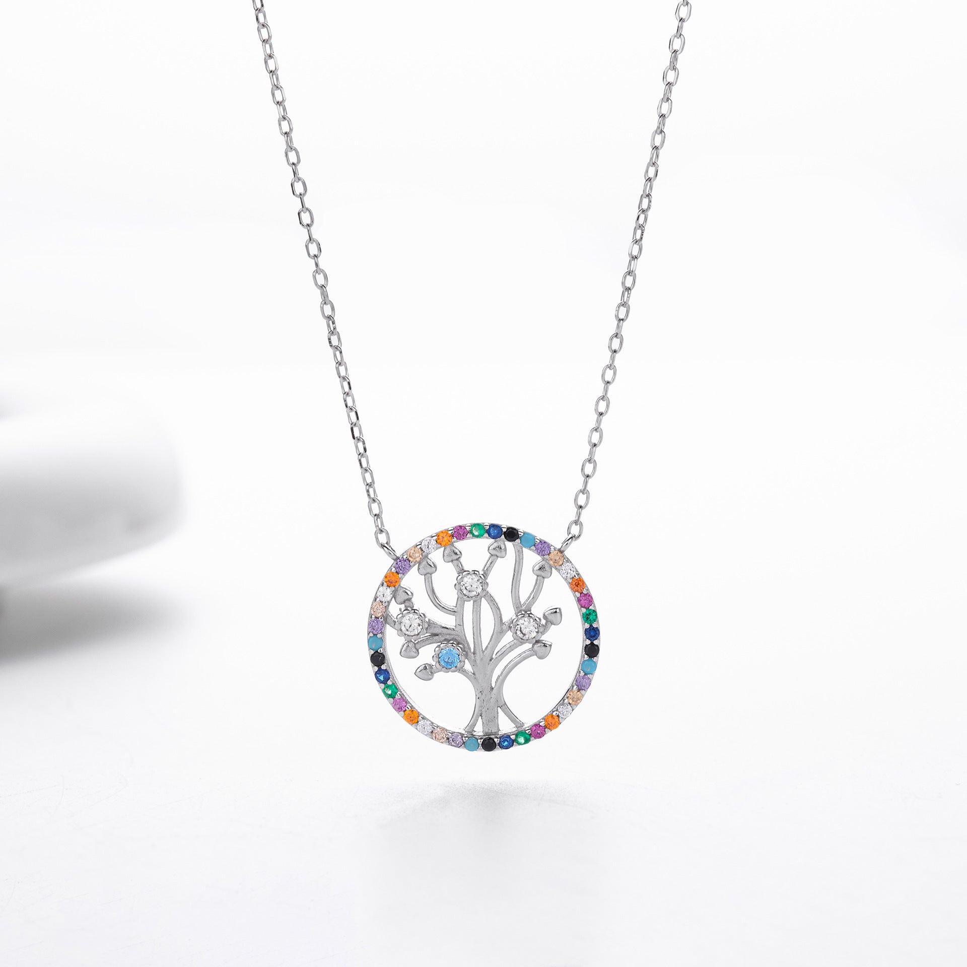 S925 Sterling Silver Colored Zircon Tree of Life Necklace