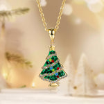 925 Sterling Silver Colorful Zircon Christmas Tree Necklace and Earring Set