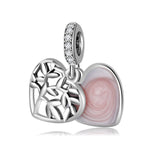 S925 Sterling Silver Loving Heart Pink Gradient Lucky Tree Hollow Design Zircon Pendant