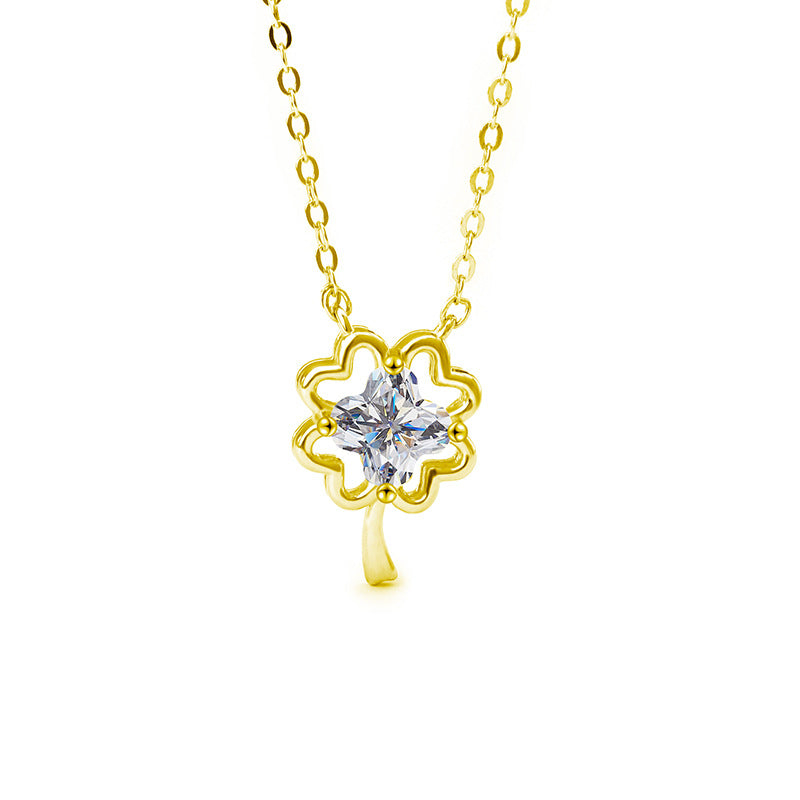 S925 Sterling Silver Moissanite Lucky Four-Leaf Pendant Necklace