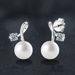 925 Sterling Silver Moissanite and Pearl Cherry Stud Earrings