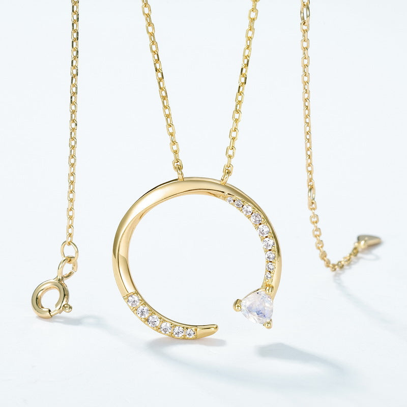 S925 Sterling Silver Blue Moonstone Pendant Necklace