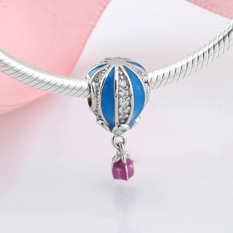 S925 Sterling Silver Enamel Blue Hot Air Balloon Pendant