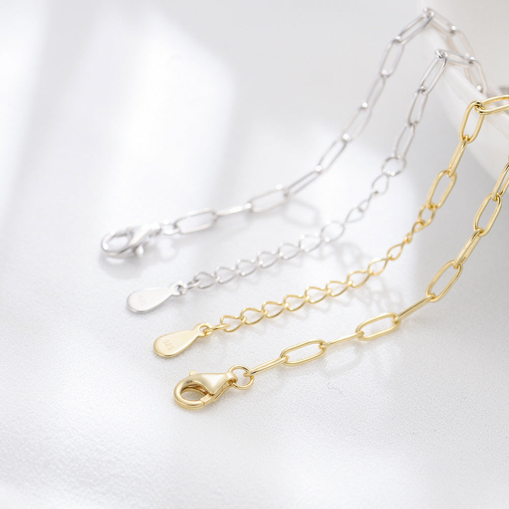 S925 Sterling Silver Slightly Inlaid Zircon Simple Chain Bracelet