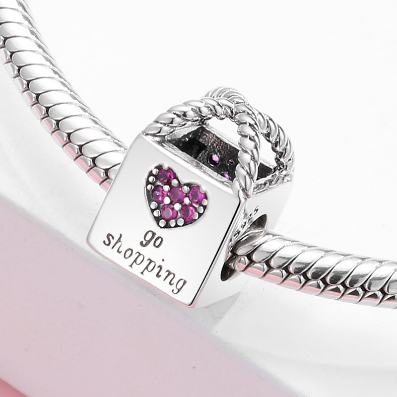 S925 Sterling Silver Loving Heart Handbag Zircon Pendant