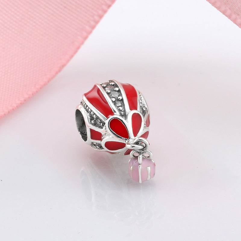 S925 Sterling Silver Red Hot Air Balloon Zircon Pendant