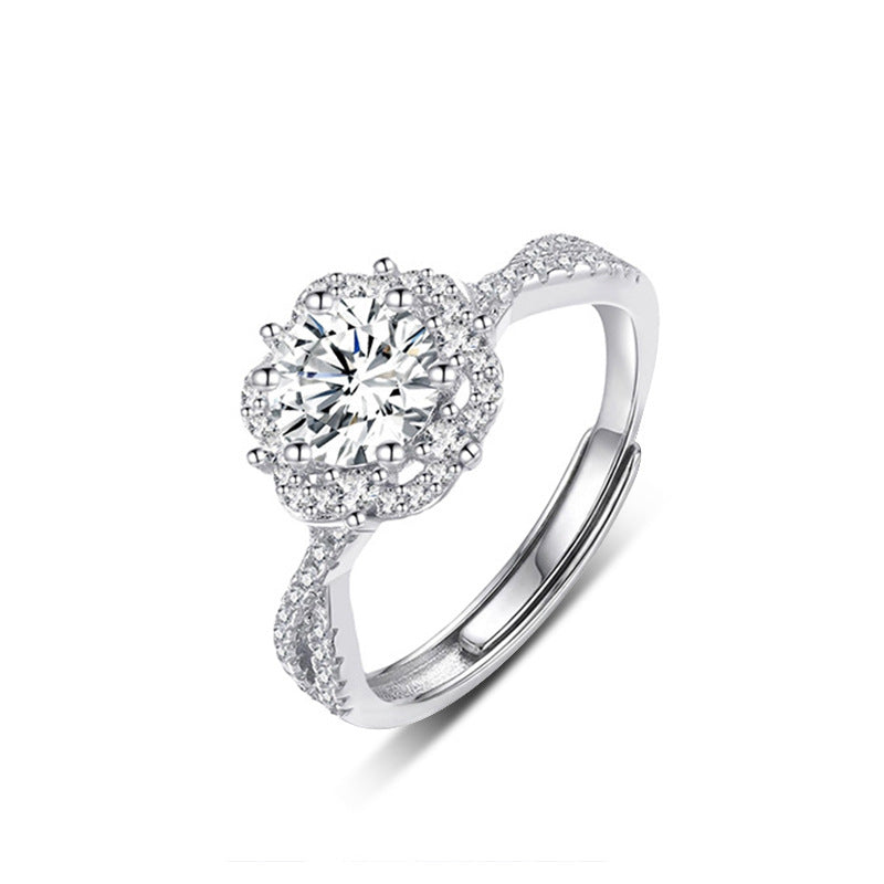 S925 Sterling Silver Plum Blossom Moissanite Ring