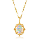 S925 Sterling Silver Plating 9K Gold Synthetic Opal Mirror Flower Edge Necklace