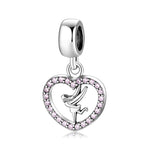 S925 Sterling Silver Heart Shape Pink Zircon Ballet Girl Pendant