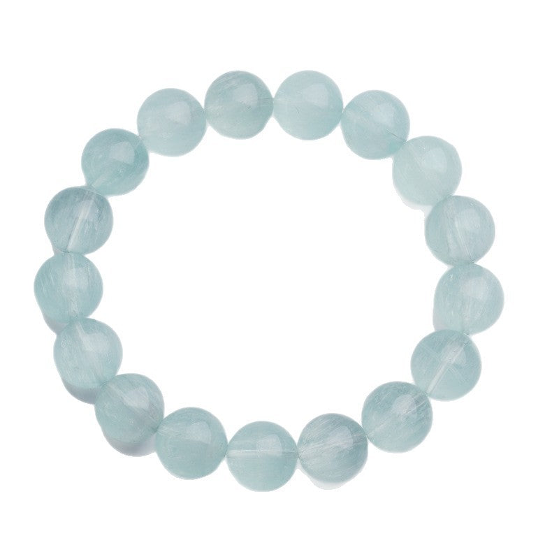 Natural Light Green Fluorite Round Bead Bracelet with Visible Internal Veining
