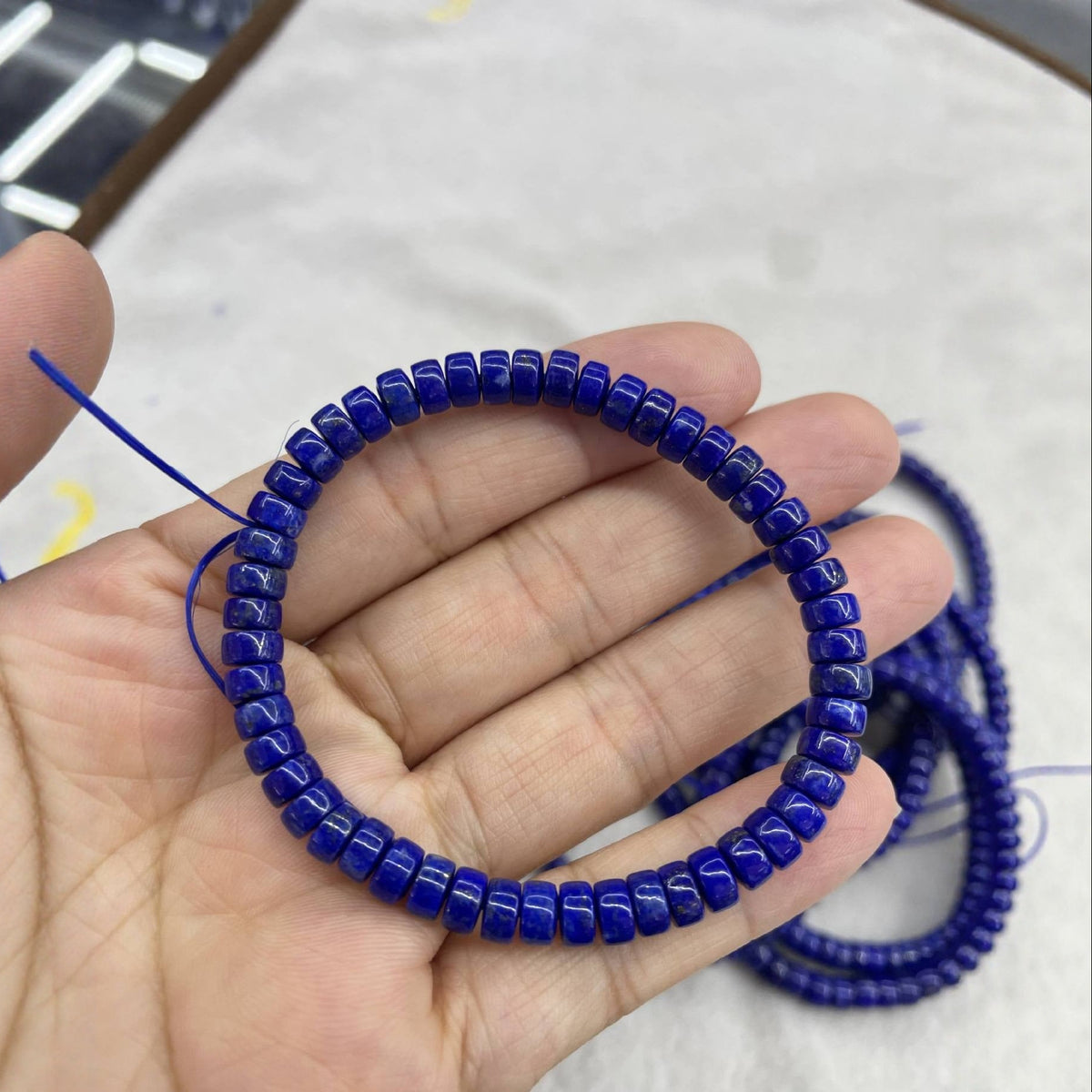 Natural Lapis Lazuli Tablet-Bead Bracelet
