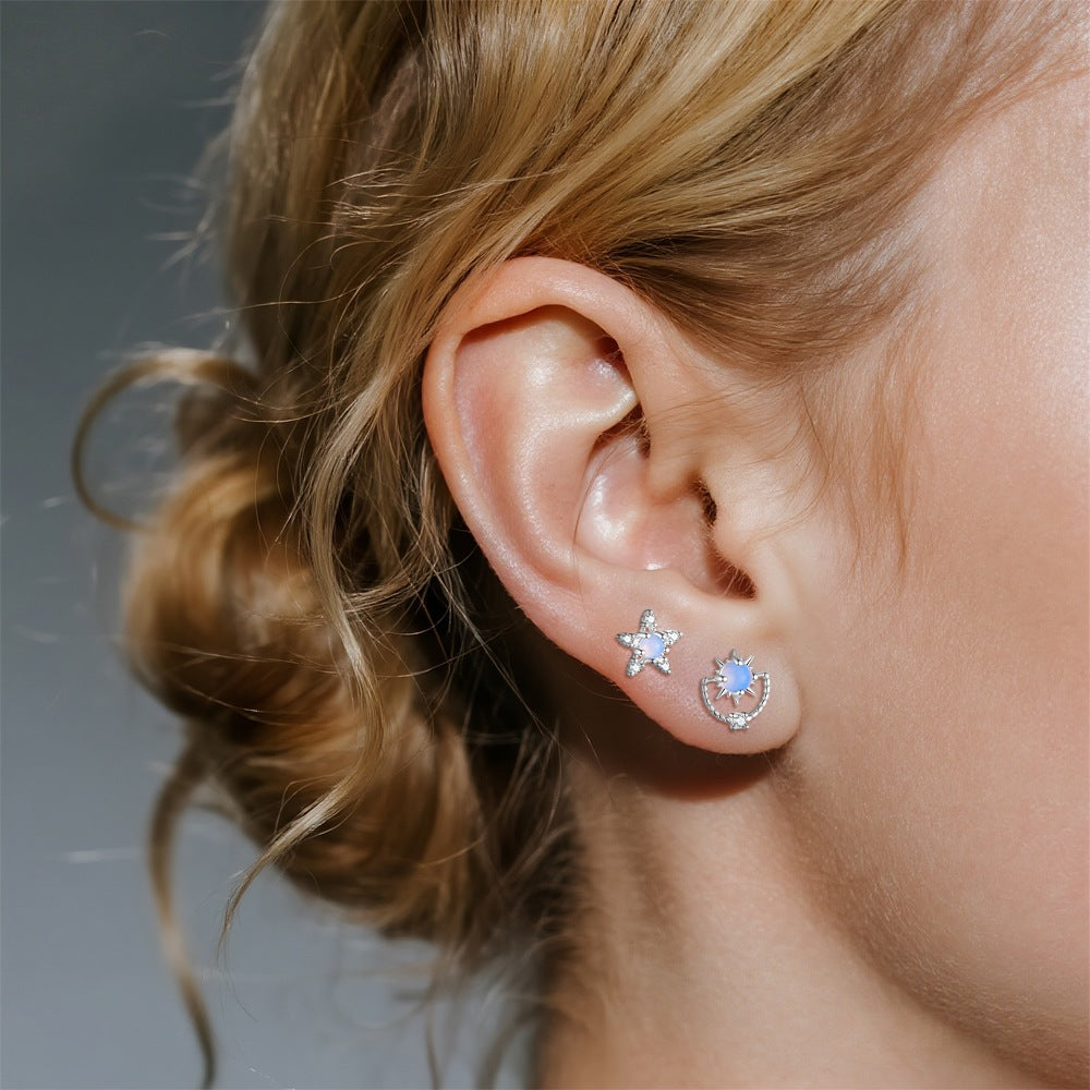 S925 Sterling Silver Opal Star Stud Earrings