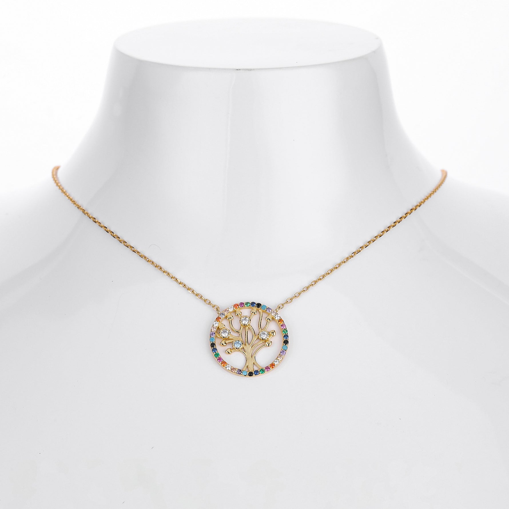 S925 Sterling Silver Colored Zircon Tree of Life Necklace