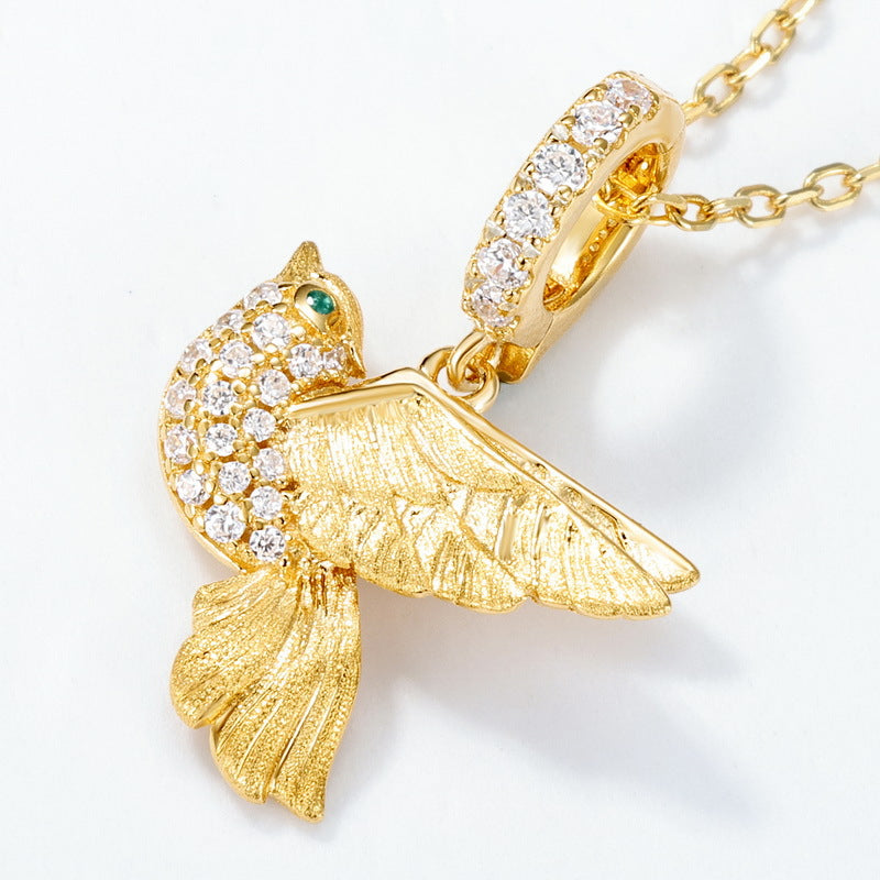 S925 Sterling Silver Gold-Plated Magpie Zircon Inlaid Pendant Necklace