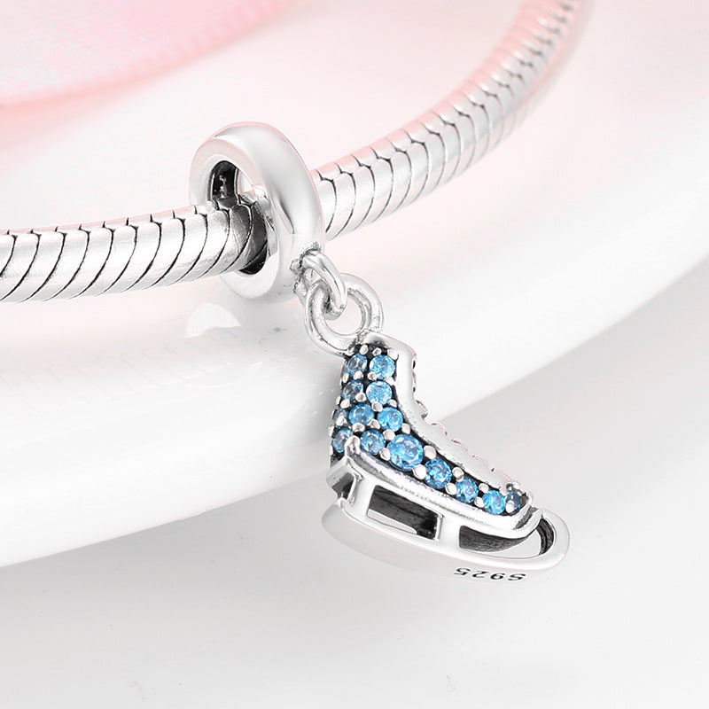 S925 Sterling Silver Skates Pendant Blue Zircon Pendant