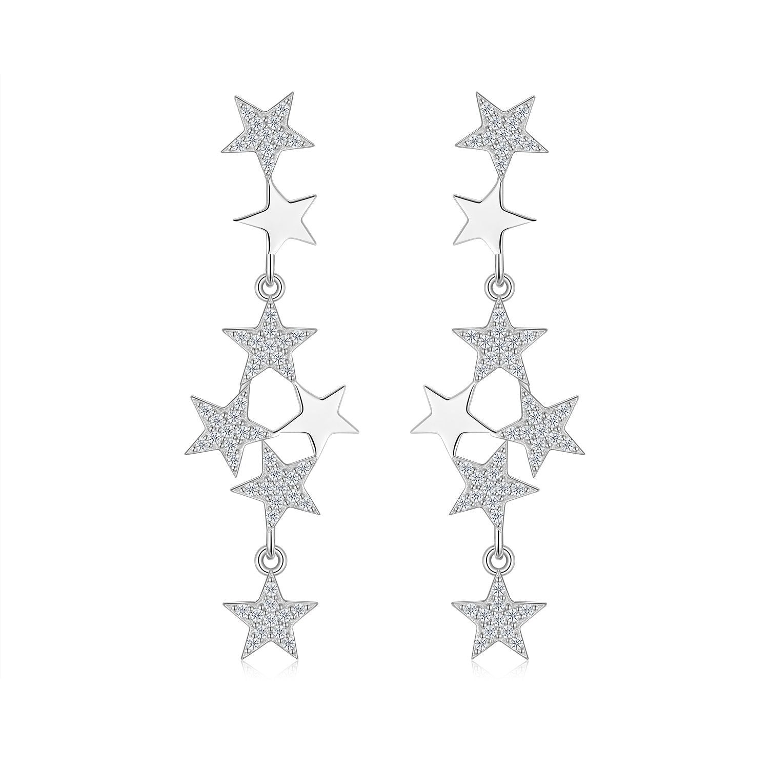 S925 Sterling Silver Long Star-Shaped Moissanite Stud Earrings