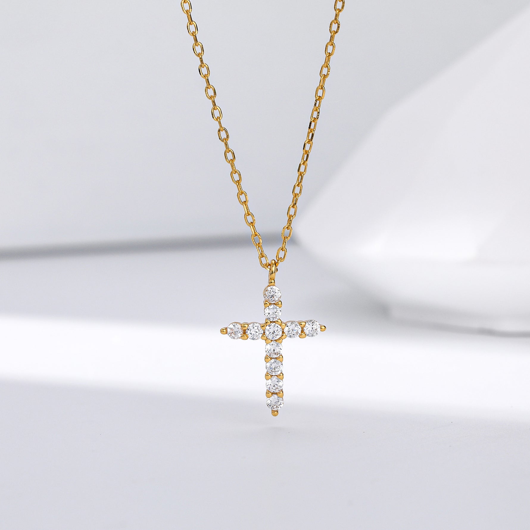 S925 Sterling Silver Faith Pendant with Zircon Cross Necklace