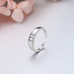 Simple S925 sterling silver ring, single zirconium basic style, adjustable index finger band