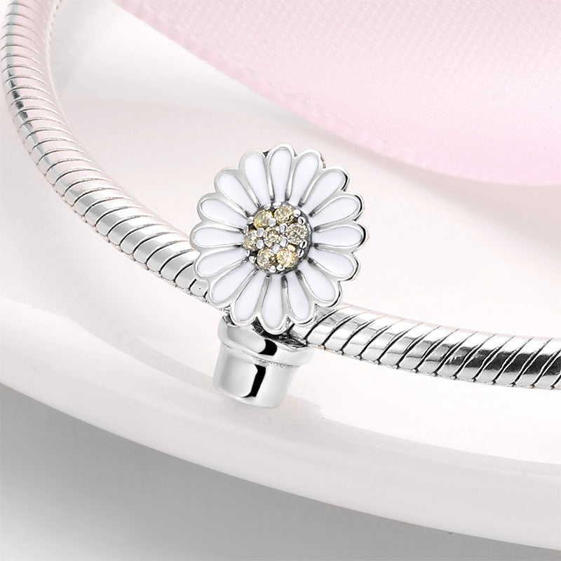 S925 Sterling Silver Creative White Sunflower Potted Beaded Zircon Pendant