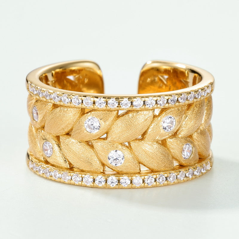 S925 Sterling Silver Gold-Plated Wheat Ear Zircon Ring