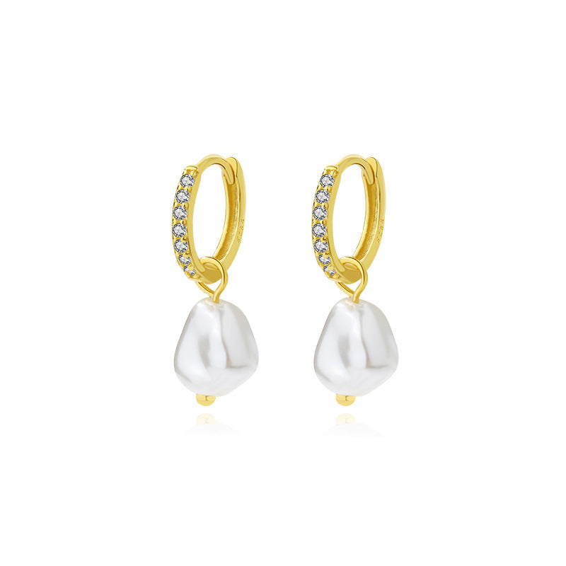 925 Sterling Silver Pearl and Zircon Earrings